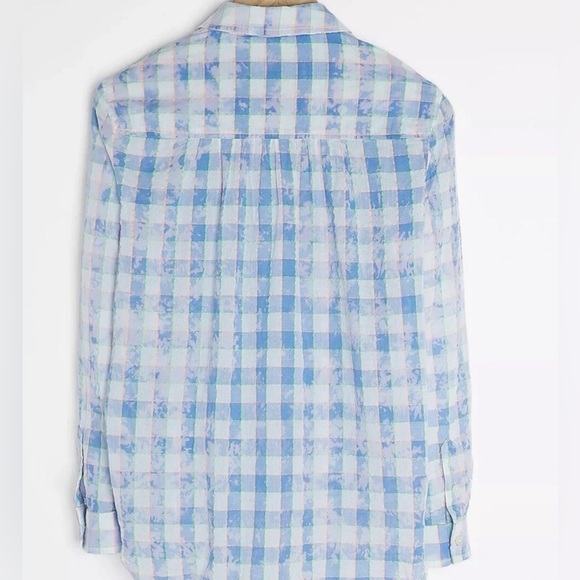 Anthropologie Pilcro Letterpress Cate Blue Neon Tie-Dye Plaid Button-Down Shirt - Picture 5 of 9